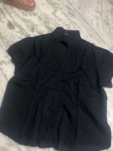 Chic Black Collared Button-Up Shirt