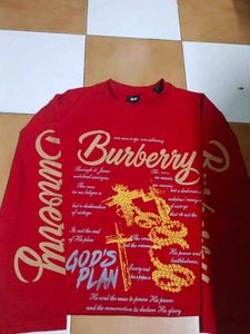 Red Burberry Long Sleeve waffle boxy Tee