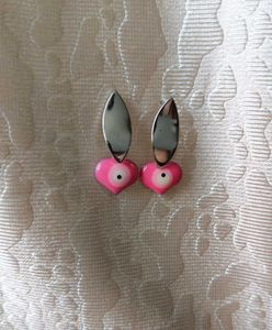 Y2k pink heart evil eye drop earrings