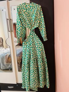 v neck green floral dress