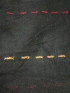 Elegant Black Saree with Maroon Motifs