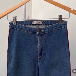 Stylish Blue Jeans with Red Side Stripe
