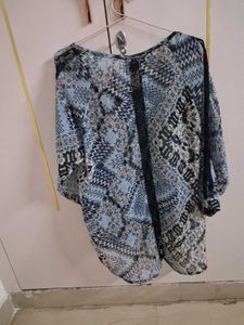 Blue Printed Boho Tunic Top