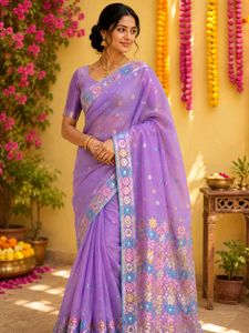 Elegant Lavender Embroidered Saree-only saree