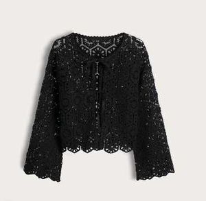 Elegant Black Crochet Cardigan 🌺