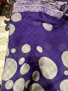 Elegant Grey &amp; Purple Polka Dot Saree