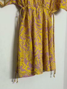 V-Neck Tropical Print Mini Dress