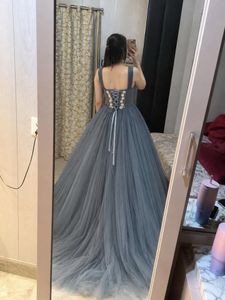 Elegant Grey Tulle Evening Gown🎀🧚🏻‍♀️🌻