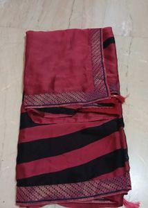 Stylish Maroon and Blue Striped Saree