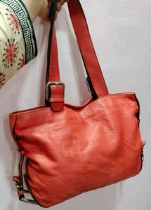 Chic Coral Leather Shoulder Bag