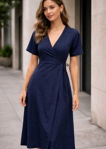 Elegant Navy Wrap Dress