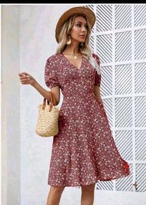 Floral Print V-Neck Midi Dress