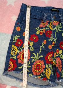 Embroidered Denim Shorts