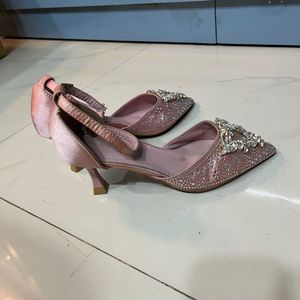 Elegant Pink Jeweled Heels
