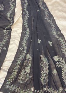 Elegant Embroidered Grey Saree