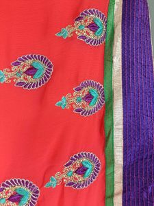 Elegant Embroidered Orange Saree