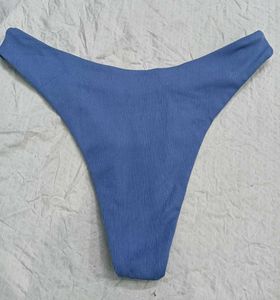 Blue Ribbed High-Waisted Bikini Bottom 🤎