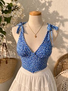 Blue Floral Halter Neck Top 💙