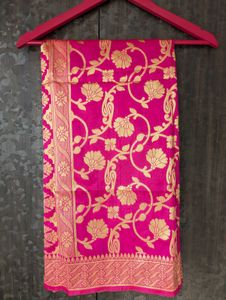 Pink Floral Banarasi Silk Dupatta