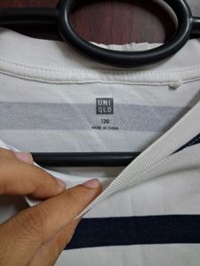 UNIQLO Striped White and Navy T-Shirt