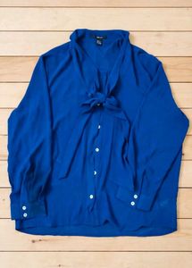 Forever 21 Blue Tie-Neck Shirt