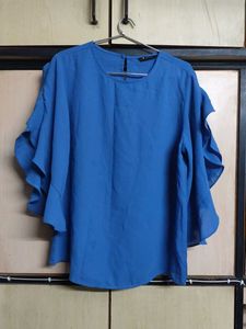 Stylish Blue Ruffled Sleeve Top