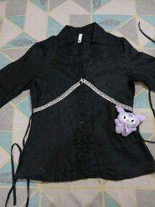 Stylish Black Lace Trimmed Blouse