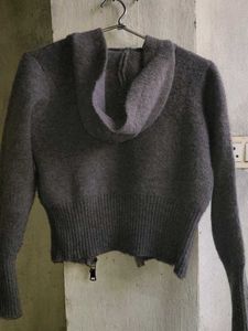 Gray Knit Hoodie Jacket