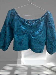 Teal Off-Shoulder Embroidered Top