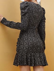 Floral Print Dress With Puff Full Sleeves