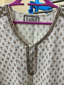 Foil Print Off White Anarkali Kurta