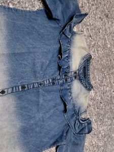 Denim Ruffled Button-Down Shirt