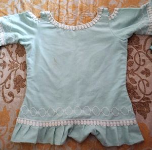 Pastel Puff Sleeve Top with Lace Trim