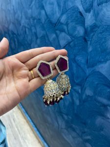 Stunning Jhumka Earrings with Purple Stones