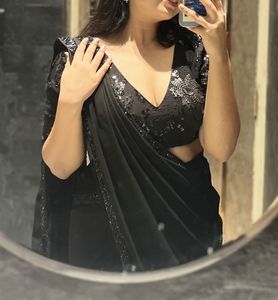 Ready to wear stunning Black Embellished Saree