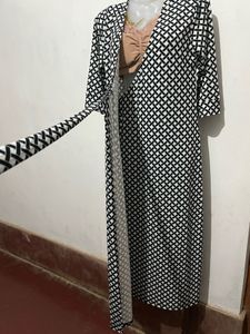 Monochrome Geometric Print Wrap Dress