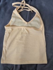 Light Yellow Halterneck Ribbed Tank Top
