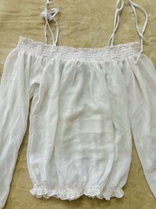 White Off-Shoulder Smocked Blouse