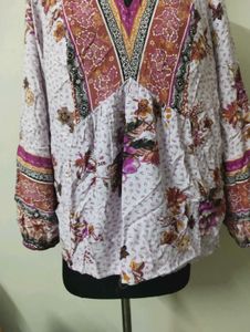 Boho Floral V-Neck Peasant Blouse