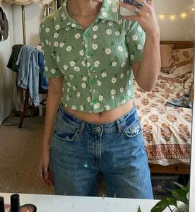 Aesthetic Sage Green Daisy Button up top