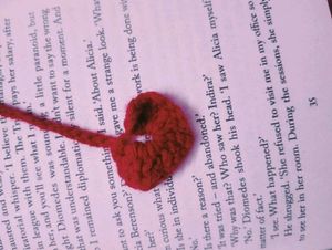 red heart crochet bookmark