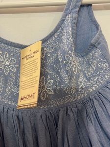 Boho Embroidered Blue Cotton Dress