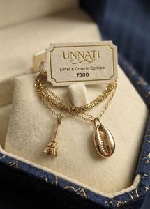 Anti Tarnish Eiffel & Cowrie Combo Necklace