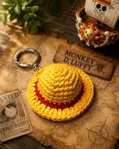 Crocheted Straw Hat Keychain