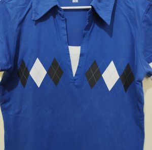 Beechers Brook Diamond Pattern Blue top
