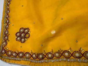 Beautiful Yellow pearl handwork saree