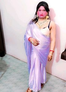 Lilac Satin Saree with Embellished Border