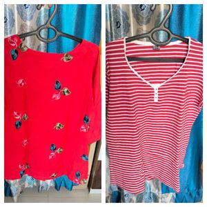 Vibrant Red & Striped Tops - Set of 2