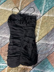 Mango Chic Black Ruched Mini Dress