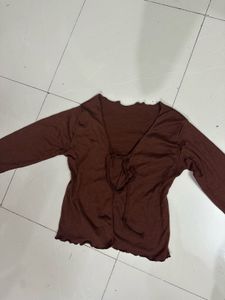 Brown Long Sleeve Tie cardigan